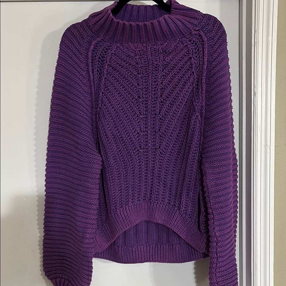 Free People Purple Cowl Neck Cable Knit Sweater